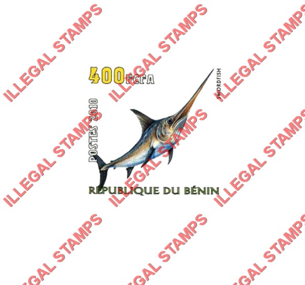 Benin 2010 Fish Swordfish Illegal Stamp Deluxe Proof Sheet of 1 Benin 2010 Fish Swordfish Illegal Stamp Deluxe Proof Sheet of 1